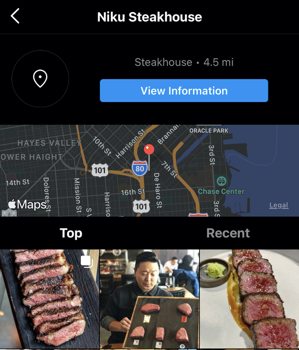 niku steakhouse geotag on Instagram 