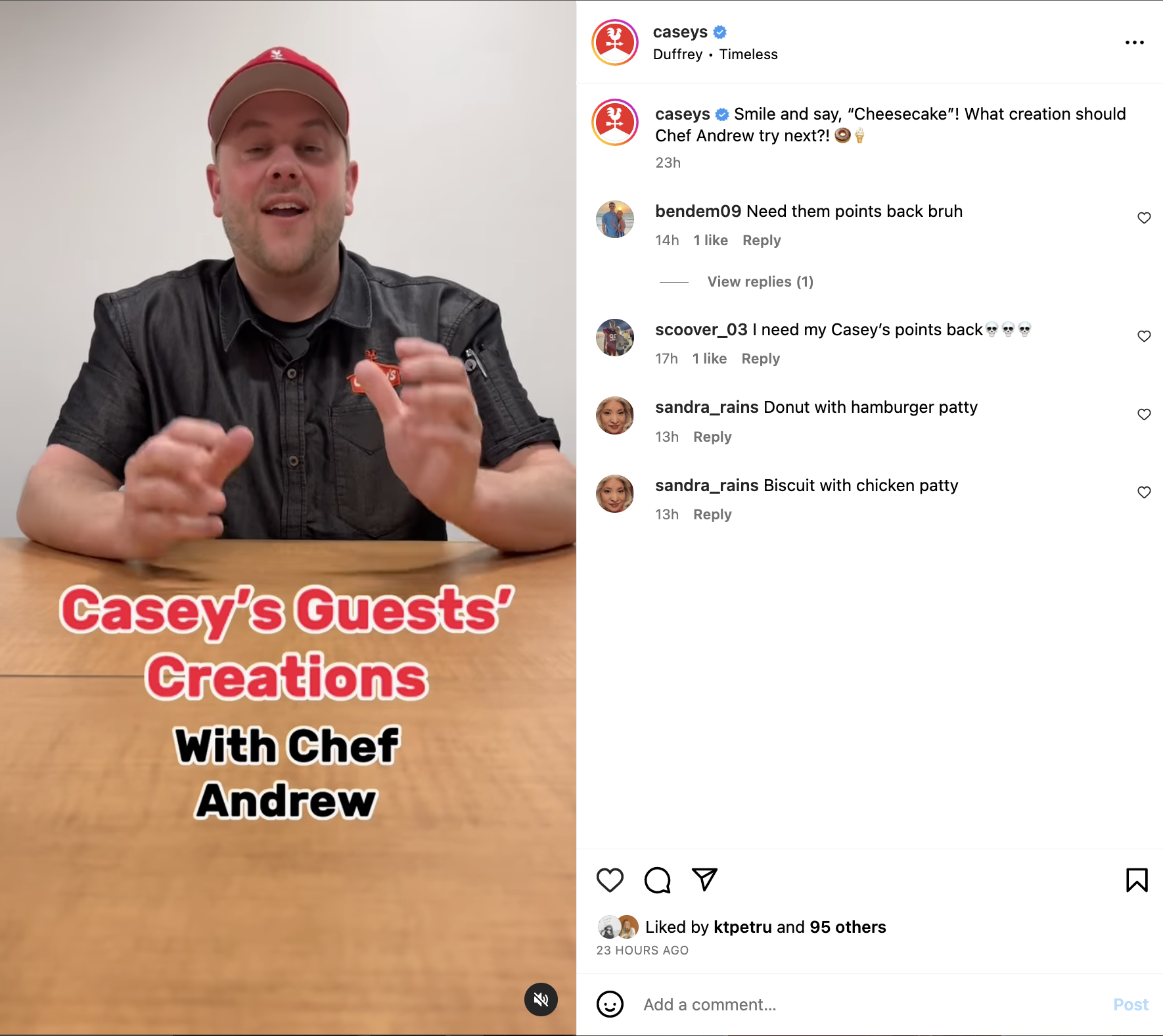 Casey's Instagram video featuring Chef Andrew