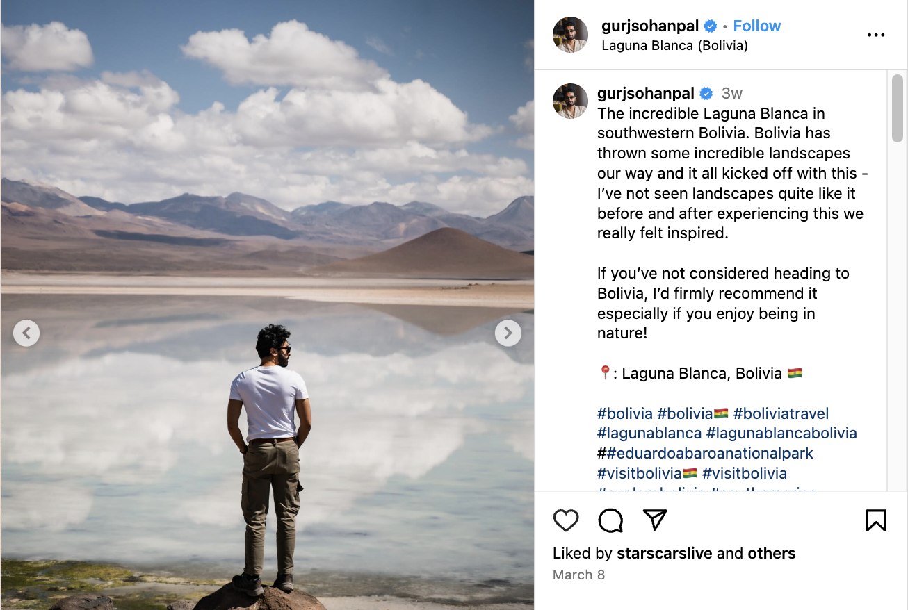 An Instagram post from Gurj Sohanpal in Bolivia. 