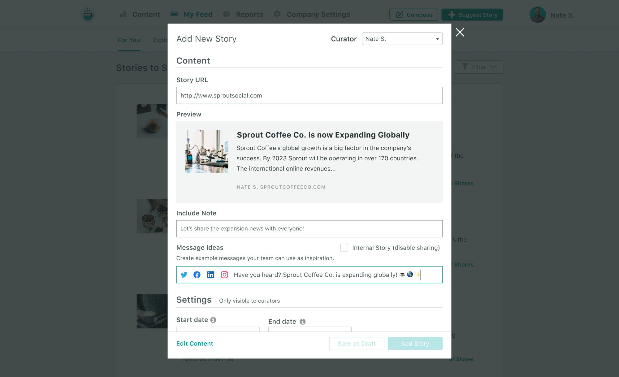 Sprout Social's employee advocacy feature