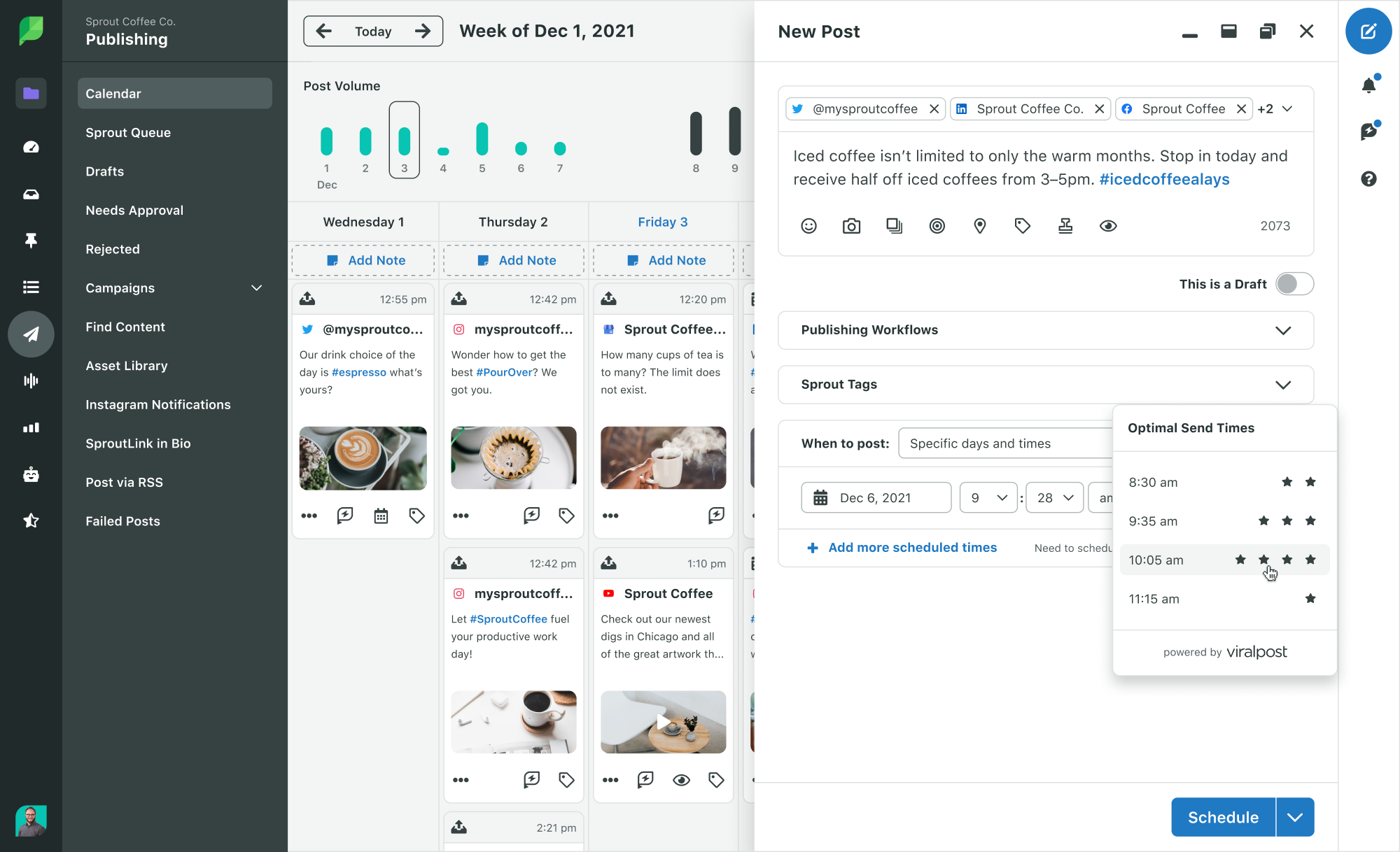 A screenshot of Sprout Social's Optimal Send Times feature